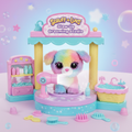 Colorful toy pet salon with miniature hairdryer and styling tools, pastel colors and bright studio lighting